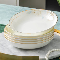 Ceramic Plate, Rice Bowl, Soup Bowl, Pot Set, Gold-Rimmed Simple Deep Dish Plate, Household Fish Plate, Western Tableware Set Ceramic Plate, Rice Bowl, Soup Bowl, Pot Set, Gold-Rimmed Simple Deep Dish Plate, Household Fish Plate, Western Tableware Set