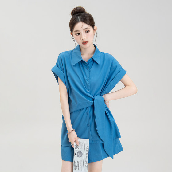Kleinlan Korean irregular strap waist short-sleeved shirt for women's summer new loose casual shorts suit
Kleinlan Korean irregular strap waist short-sleeved shirt for women's summer new loose casual shorts suit
