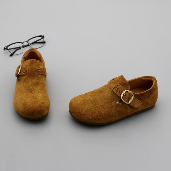 Leather Birkenstock women's single shoes 2025 autumn full-pack round-toe cowhide flat-sole casual shoes for women one-foot lazy shoes Leather Birkenstock women's single shoes 2025 autumn full-pack round-toe cowhide flat-sole casual shoes for women one-foot lazy shoes