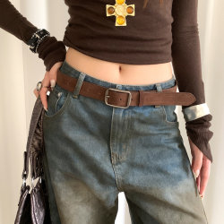 Korean-Style Retro Suede Brown Belt for Women, Niche Melard Style, Suitable for Dresses and Jeans, with a High-End Belt Decoration Korean-Style Retro Suede Brown Belt for Women, Niche Melard Style, Suitable for Dresses and Jeans, with a High-End Belt Decoration