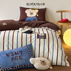 Cartoon Style 100Pro Long-Staple Cotton Brushed Four-Piece Bedding Set with Printed Embroidery, Thickened Duvet Cover, All-Cotton Bed Sheet Cartoon Style 100Pro Long-Staple Cotton Brushed Four-Piece Bedding Set with Printed Embroidery, Thickened Duvet Cover, All-Cotton Bed Sheet