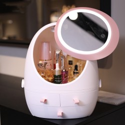 Internet Celebrity-Style Makeup Storage Box with Mirror, Led Light, Dustproof Dressing Table Desktop Lipstick and Skincare Product Box Internet Celebrity-Style Makeup Storage Box with Mirror, Led Light, Dustproof Dressing Table Desktop Lipstick and Skincare Product Box