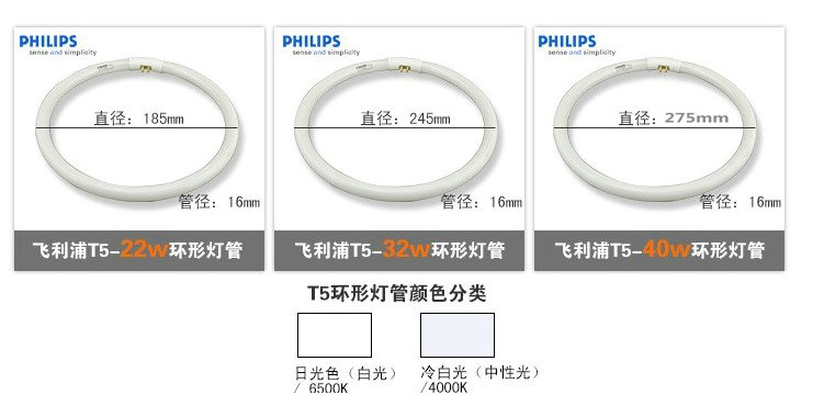 飞利浦环形灯管 t5三基色22w 32w 40w 55w 吸顶灯专用tl5c