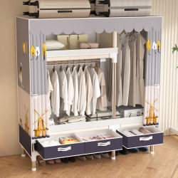Wardrobe Simple Home Bedroom Steel Pipe Thickened with Drawer Simple Storage Economical Fabric Wardrobe Cloth Wardrobe Wardrobe Simple Home Bedroom Steel Pipe Thickened with Drawer Simple Storage Economical Fabric Wardrobe Cloth Wardrobe