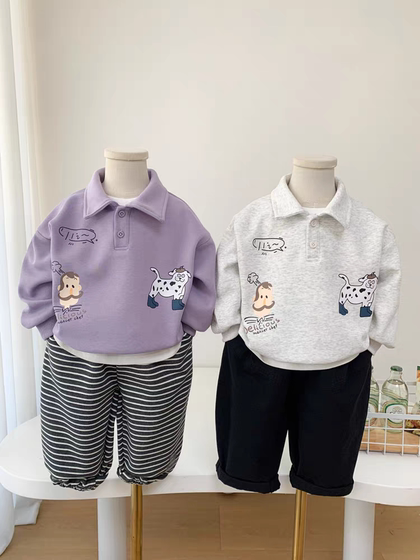 Boys long-sleeved sweatshirt spring and autumn Korean style fashionable cartoon print contrasting color POLO shirt baby boy cute autumn clothes
Boys long-sleeved sweatshirt spring and autumn Korean style fashionable cartoon print contrasting color POLO shirt baby boy cute autumn clothes