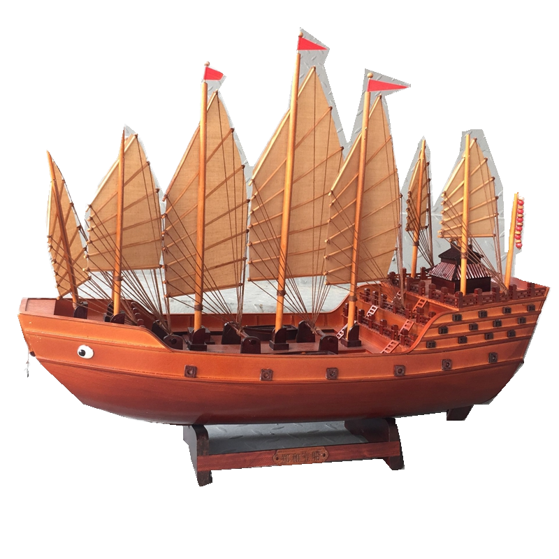 木製　船 幸運の木製船モデル - 中国風装飾