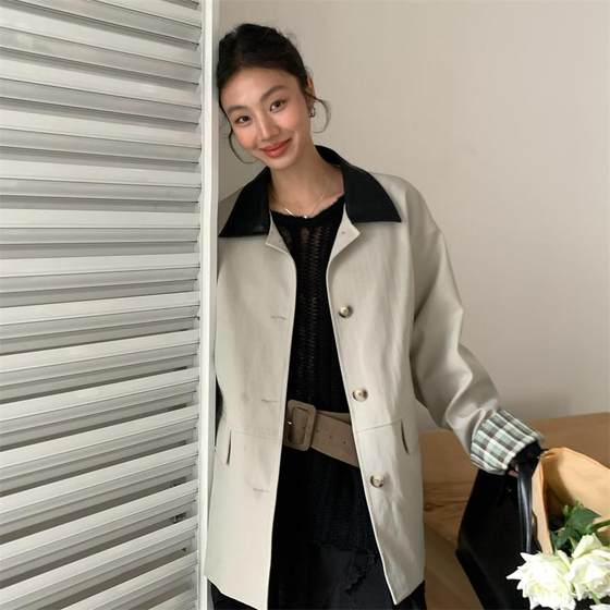 TCCW design sense spliced leather collar windbreaker for women's spring new Best U fashionable loose plaid top jacket
TCCW design sense spliced leather collar windbreaker for women's spring new Best U fashionable loose plaid top jacket
