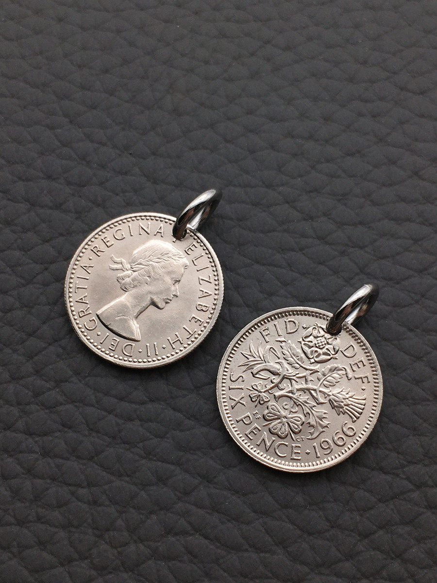 复古六便士幸运币吊坠项链英国硬币钥匙挂件小众配饰