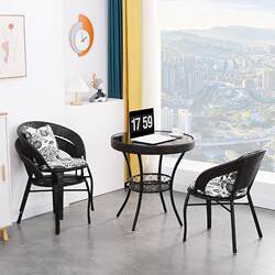 Small coffee table, simple modern outdoor bedroom round dining table balcony small courtyard garden thickened combination rattan table and chairs Small coffee table, simple modern outdoor bedroom round dining table balcony small courtyard garden thickened combination rattan table and chairs