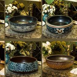 European-Style Washbasin Countertop Basin Retro Ceramic Washbasin Bathroom Art Basin Round Household Art Countertop Basin European-Style Washbasin Countertop Basin Retro Ceramic Washbasin Bathroom Art Basin Round Household Art Countertop Basin