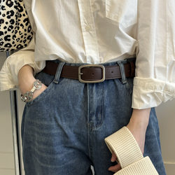 Simple and Versatile Bf Style Hong Kong Style Wide Belt Student Black Belt for Jeans with Silver Square Buckle for Women, Suitable for Summer Simple and Versatile Bf Style Hong Kong Style Wide Belt Student Black Belt for Jeans with Silver Square Buckle for Women, Suitable for Summer