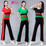 Fu dance 2019 new modal sports stripe suit short sleeve fitness square dance costume for middle-aged and old people