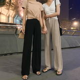 Ice silk wide leg pants women's high waist summer thin drape pants loose nine point drop sense straight tube thin knitting casual pants