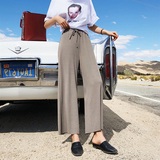 Ice silk chiffon wide leg pants women's summer nine thin high waist loose knit Vintage casual drape straight tube long pants