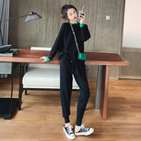 Hong Kong fashion suit autumn and winter 2019 new sweater Pullover Top drawstring casual pants ocean air knitting two piece set