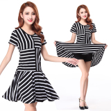 New dance costume of Fuji dance 2019 summer square dance costume suit stripe short sleeve Stripe Skirt Set