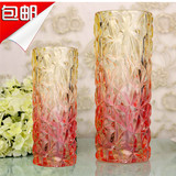 European style large glass transparent vase, living room decoration, flower arrangement, water culture, rich bamboo, lily flower landing creativity