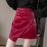 New high waist leather skirt with irregular A-line short skirt and all kinds of Korean short red brushed small leather skirt skirt half skirt autumn