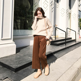 Wide leg pants women's autumn and winter 2018 new Korean version high waist large size loose student wool versatile nine point straight tube pants