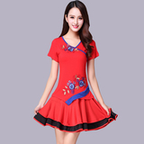 Square dance dress new suit 2019 new short sleeve women's summer and autumn solid color sports milk silk performance clothes