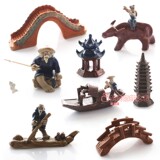 Ceramic ornament aquarium fish tank landscape decoration Bridge Fishing Weng bamboo raft old man boating Pavilion shepherd boy
