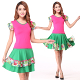 Fuwu square dance suit summer new short sleeve dance suit dance dress single top middle skirt