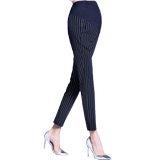 European and American pregnant women's pants with spring and autumn stripes and cropped trousers show thin elasticity and straight bobbin trousers for business and leisure