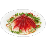 There are few 16 slices of sashimi of Arctic shell, ready to eat salmon belly, sweet shrimps, sashimi and assorted dishes