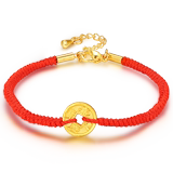 Cuishangyuan genuine gold bracelet, five emperors' money and colorful rope can adjust 999 full gold 3D hard gold jewelry for women