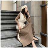 Temperament fashion vest set women's autumn 2019 new half high collar bottoming shirt pleated skirt three piece set