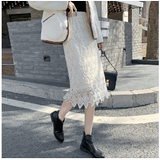 Lace and plush skirt new elastic waist women's medium long hollow A-line skirt mesh skirt in autumn and winter 2019