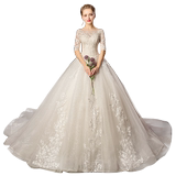 Sen's light wedding dress 2019 new trailing brides luxurious one shoulder shoulder sleeve French style thin Hepburn starry jitter.