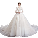 Light wedding dress 2019 new bride Hepburn one shoulder luxury forest super fairy dream tail show thin winter main dress