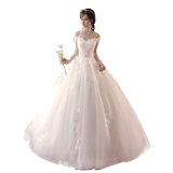 Tiktok wedding dress 2019 new trailing, jabbed, simple court, bridal bride, European and American show thin white