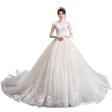 Wedding dress 2019 new bride's wedding Sen series super fairy dream tailed Hepburn show thin and neat go out dress light wedding dress