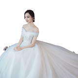 Tiktok red wedding dress 2019 new trailing show thin Jane princess dream word shoulder Hepburn wind gauze