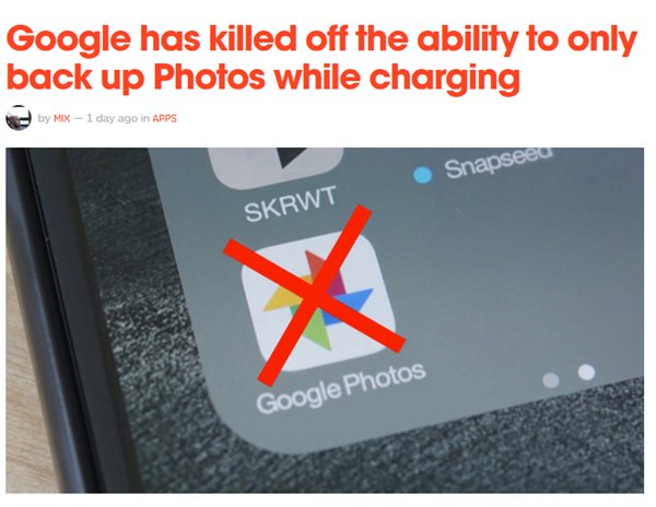 谷歌Photos应用更新：去除充电时备份照片功能