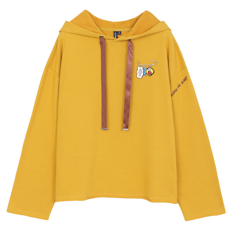 新款女装韩版连帽长袖条纹拼接宽松学生套头卫衣