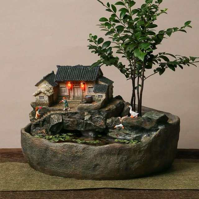 Desktop micro landscape fish tank flowing water ornaments landscape bonsai circulating water living room office decoration opening gift