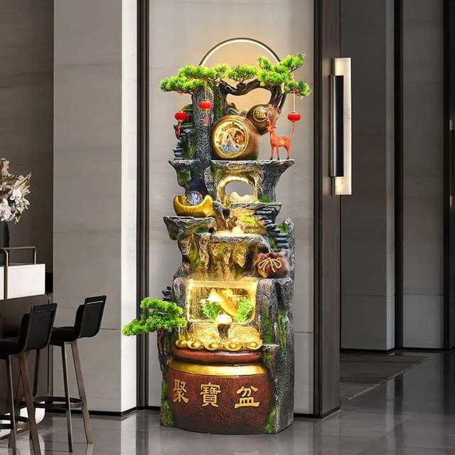 Rocked Mountain Fountain Fountain Living Room Fortune Feng Shui Wheel Office Poly Terry Circular Water Decoration Fish Tank Land Lab
