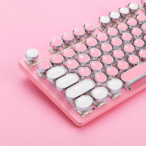 黑爵蒸汽朋克无线机械键盘女生可爱樱花粉色复古青茶红轴游戏办公