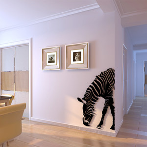 创意斑马3d立体自粘墙贴客厅电视背景墙面装饰卧室房间布置门贴纸