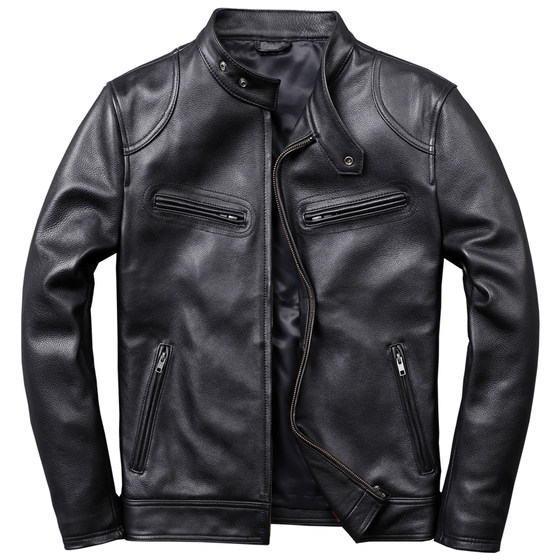 
Off-code clearance genuine leather leather jacket stand collar men's top layer cowhide casual short leather jacket versatile simple leather jacket