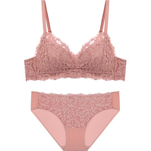Bao Shiyan Wireless Underwear Women's Small Breast Push Up Triangular Cup Bra Set French Lace Sexy Thin Bra