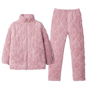 Couple pajamas for women in autumn and winter, cotton coral velvet thickened plus velvet warm and comfortable cotton jacket home clothes men's suit
