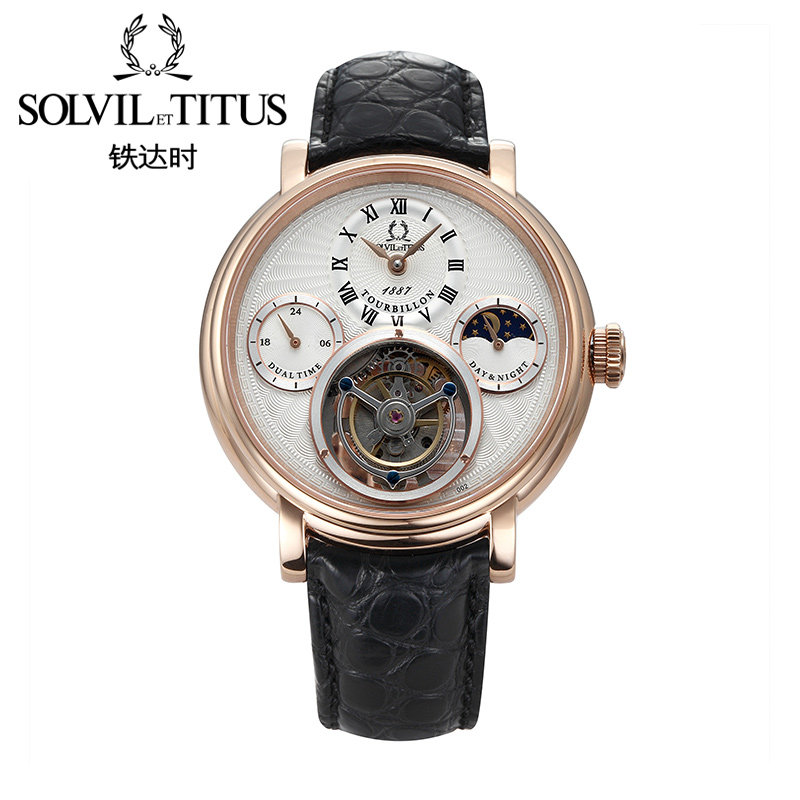 titus铁达时 正品男士手表陀飞轮表手动机械表