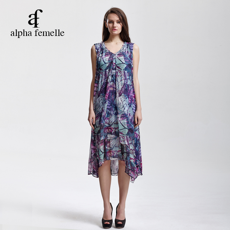 alpha femelle法米拉2015春夏最新官方真丝不规则长款沙滩连衣裙