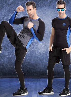 加肥加大码长袖紧身衣男套装胖子健身房跑步运动服肥佬速干三件套