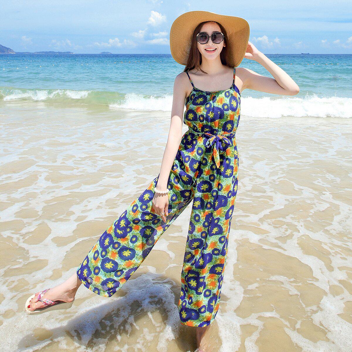 度假哈伦雪纺裤显瘦夏装连体裤裙裤女吊带连衣连身阔腿裤子长裤