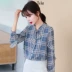 Pháp retro kẻ sọc đầu áo sơ mi voan dài tay phụ nữ quần áo mùa thu 2020 thiết kế mới cảm giác thích hợp áo sơ mi - Áo sơ mi dài tay Áo sơ mi dài tay